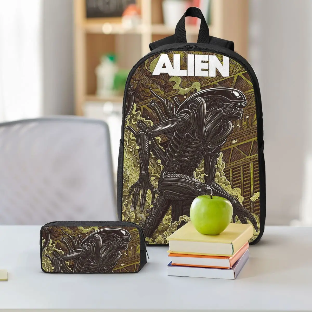 Movie Alien Backpack Boys Girls BookBag School Bag Shoulder Bags 3ps Insulated Lunch Bag Pencil Case