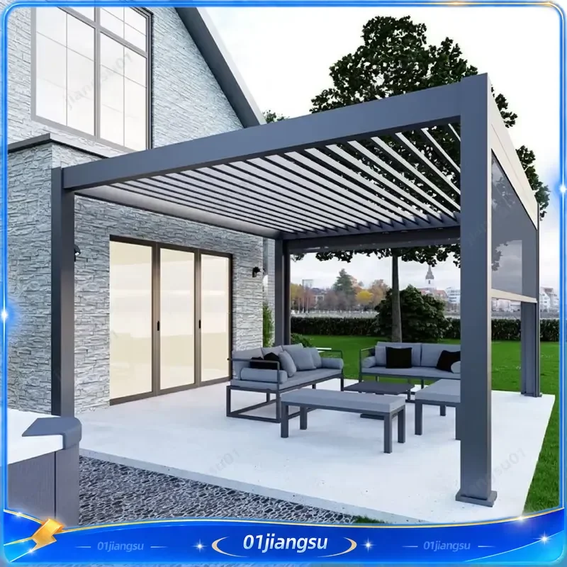 Modern Automatic Aluminum Pergola Bioclimatic Louvered Roof Outdoor Terrace Canopy Rain Shelter Archway Shade Structure