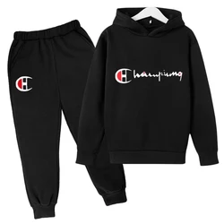 Çocuklar ilkbahar ve sonbahar Hoodie erkek ve kadın spor seti rahat koşu spor üst + pantolon 2-12 yaşındaki baskılı kart mektup