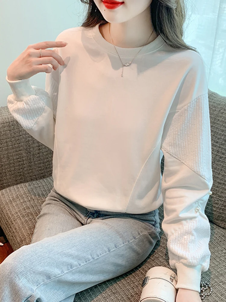 한국 스타일 라운드 넥 안감 스웨트셔츠 여성용 가을 겨울 루즈 캐주얼 에이지리스 개성 있는 탑 패셔너블 다용도