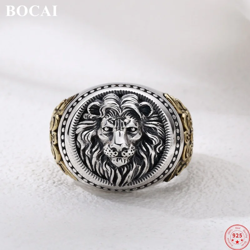 

BOCAI S925 Кольца из стерлингового серебра для мужчин Новая мода Винтаж Вечная виноградная лоза с узором Рельефная голова льва Панк Ювелирные изделия оптом