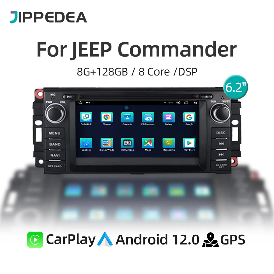 Android 12 Car DVD Multimedia Player For Jeep Compass Commander Wrangler Grand Cherokee CarPlay GPS Navigation 4G WiFi Car Radio