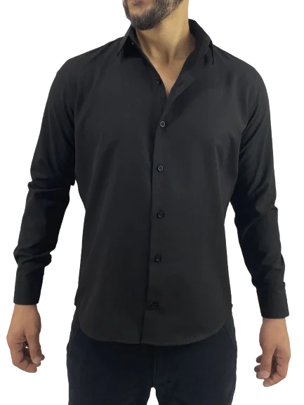 Social Shirt Long Sleeve Slim Black Cotton Fabric