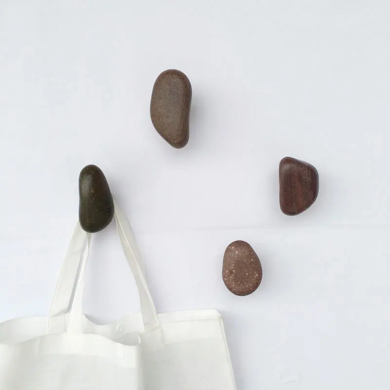 Pebble Solid Wood Hook Clothes Hanger Wall Coat Hat Rack Vintage Key Hanging Holder Door Bathroom Multi-Purpose Decorat Punching