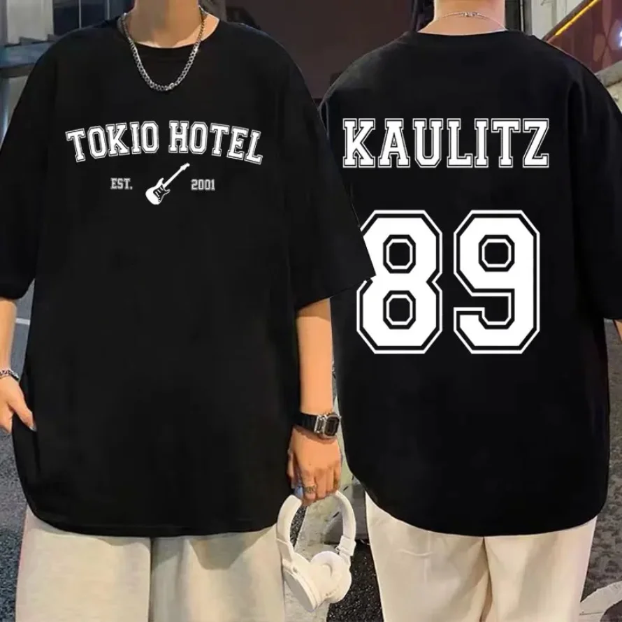 تي شيرت بأكمام قصيرة للرجال والنساء ، قطن ، فرقة روك ، فندق طوكيو ، طباعة حروف ، أساسي صيفي ، أسود ، حجم كبير