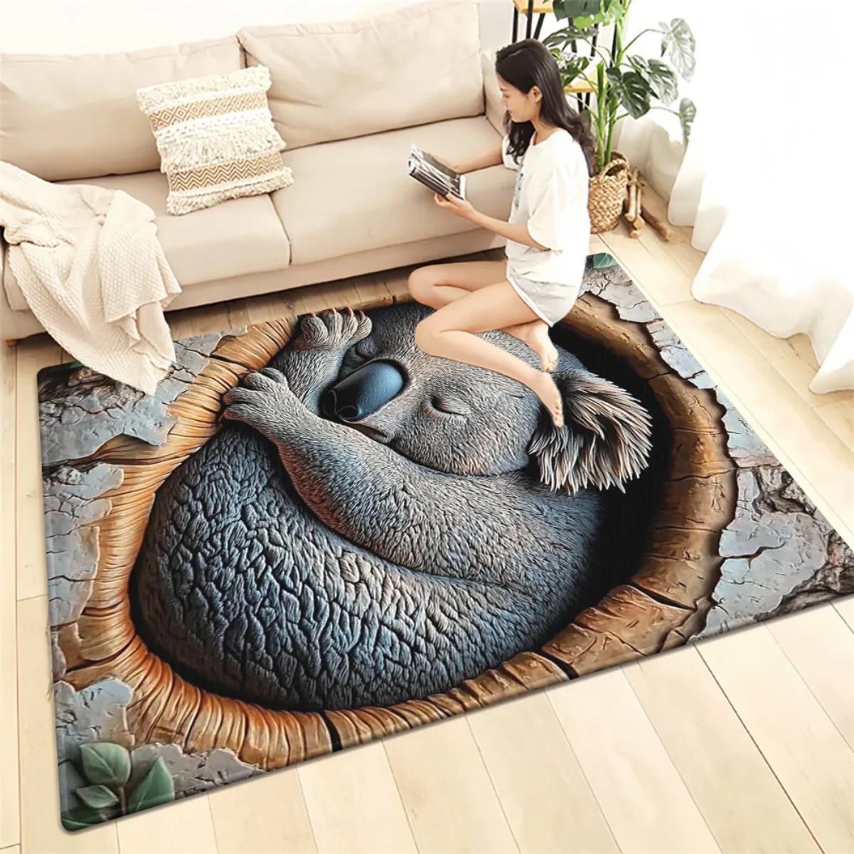 Cute Koala Bear Rug Pet Animal Mat Living Room Decor Nature Print Soft Carpet for Nursery Kids Home Gift