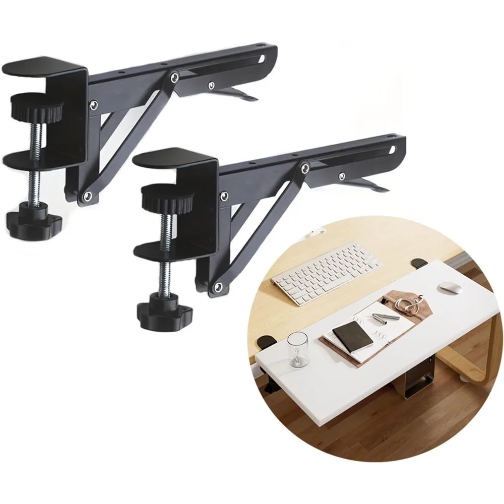 2 pcs Adjustable Clamp-on Under Desk Keyboard Tray - Ergonomic Arm Rest Support Bracket for Desktop Extension
