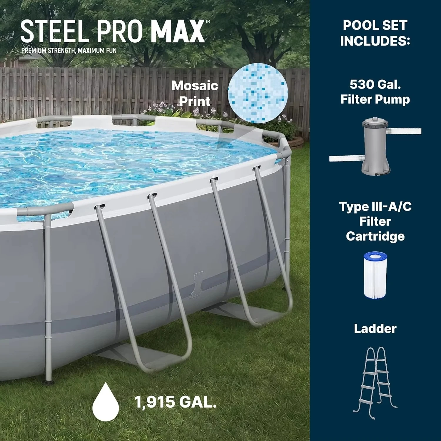 HOT  14x8ft Oval Above Ground Pool Set with 530GPH Filter Pump & Ladder, Steel Frame & Puncture Resistant Liner, Gray