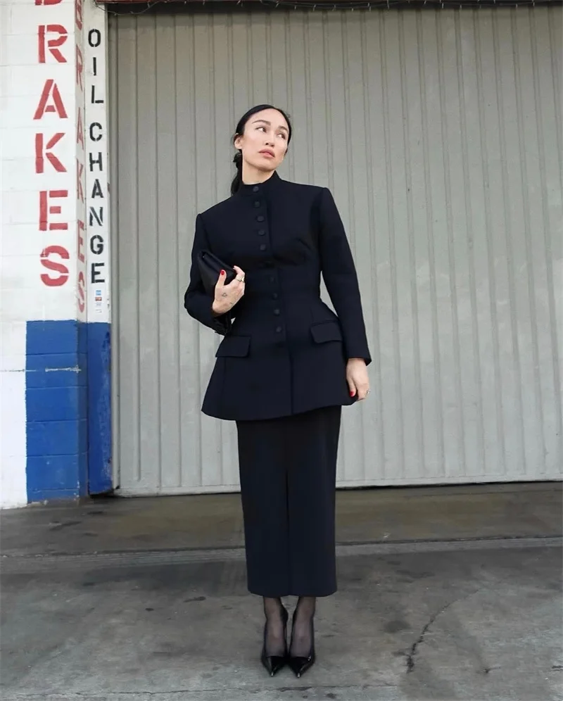 Guobioziy Women's Blazer 2026 Fall/Winter New Style High-Quality Look, Slimming Stand Collar Waist-Defined Blazer