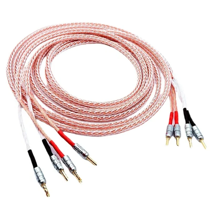 12TC OCC Speaker Cable Biwire 2 To 4 Speaker Cable 24 Core HiFi Audio Amplifier Main Speaker Wire Gold Plated Banana Plug