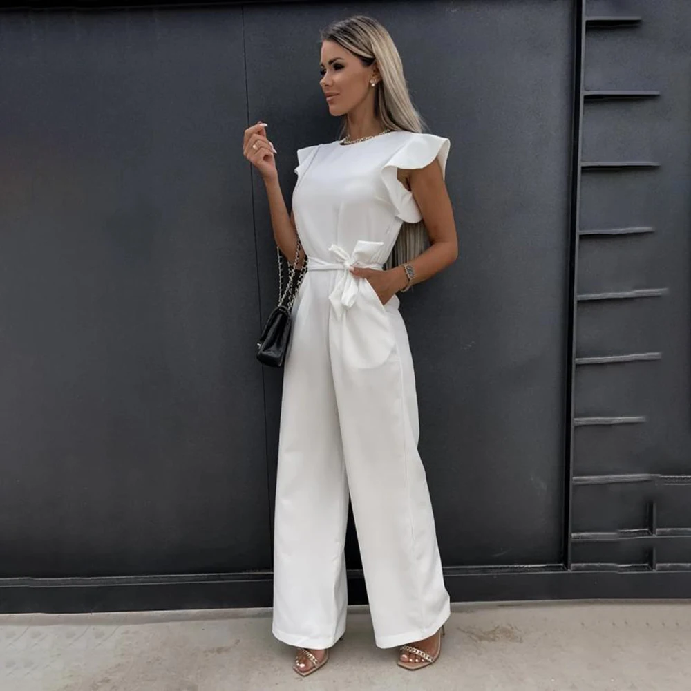 2024 Summer Casual Jumpsuits Fashion Butterfly Sleeve Wide Leg Jumpsuit Women New in Elegant Romper Vintage Streetwear Overalls