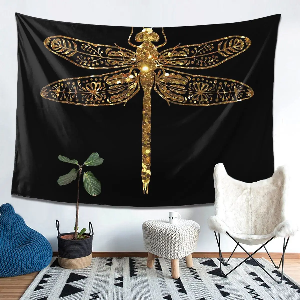 

Необычные золотые блестящие гобелены со стрекозой, украшения, художественные эстетические гобелены для гостиной, спальни, дома, настенная ткань, настенная ткань
