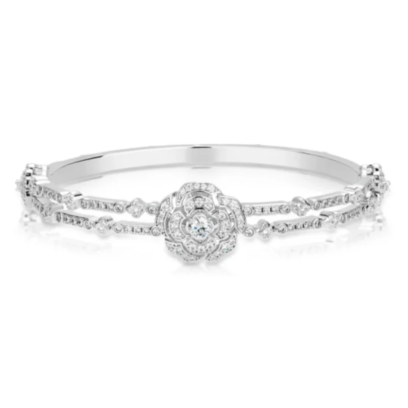 

BELLUX 925 Silver Synthetic Zircon Gold Plated White Full Diamond Camellia Fashion Women's Bracelet