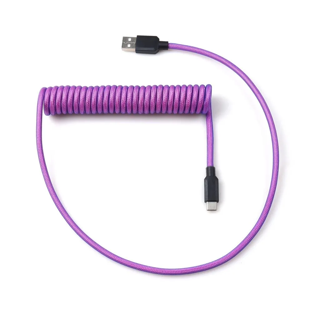 Type C To USB-A Mechanical Keyboard Cable USB Type C Spiral Design Coiled Keyboard Cable Double Sleeved Wire GX12 Connector