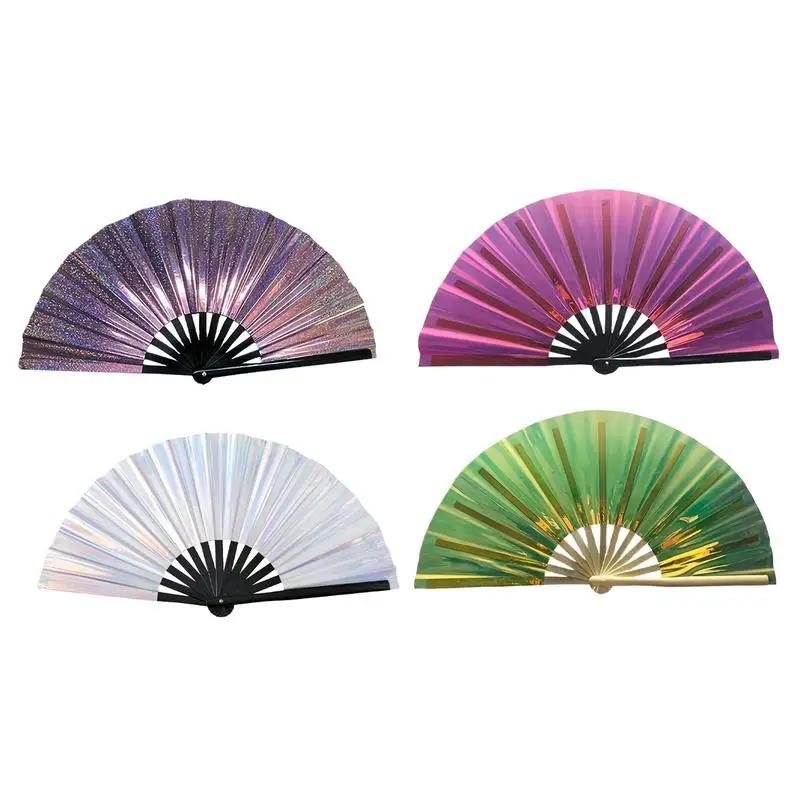 Dance Popping Fan Foldable Reflective Performances Fan Fantasy Holographic Effect Performance Props for Music Festivals Carnival
