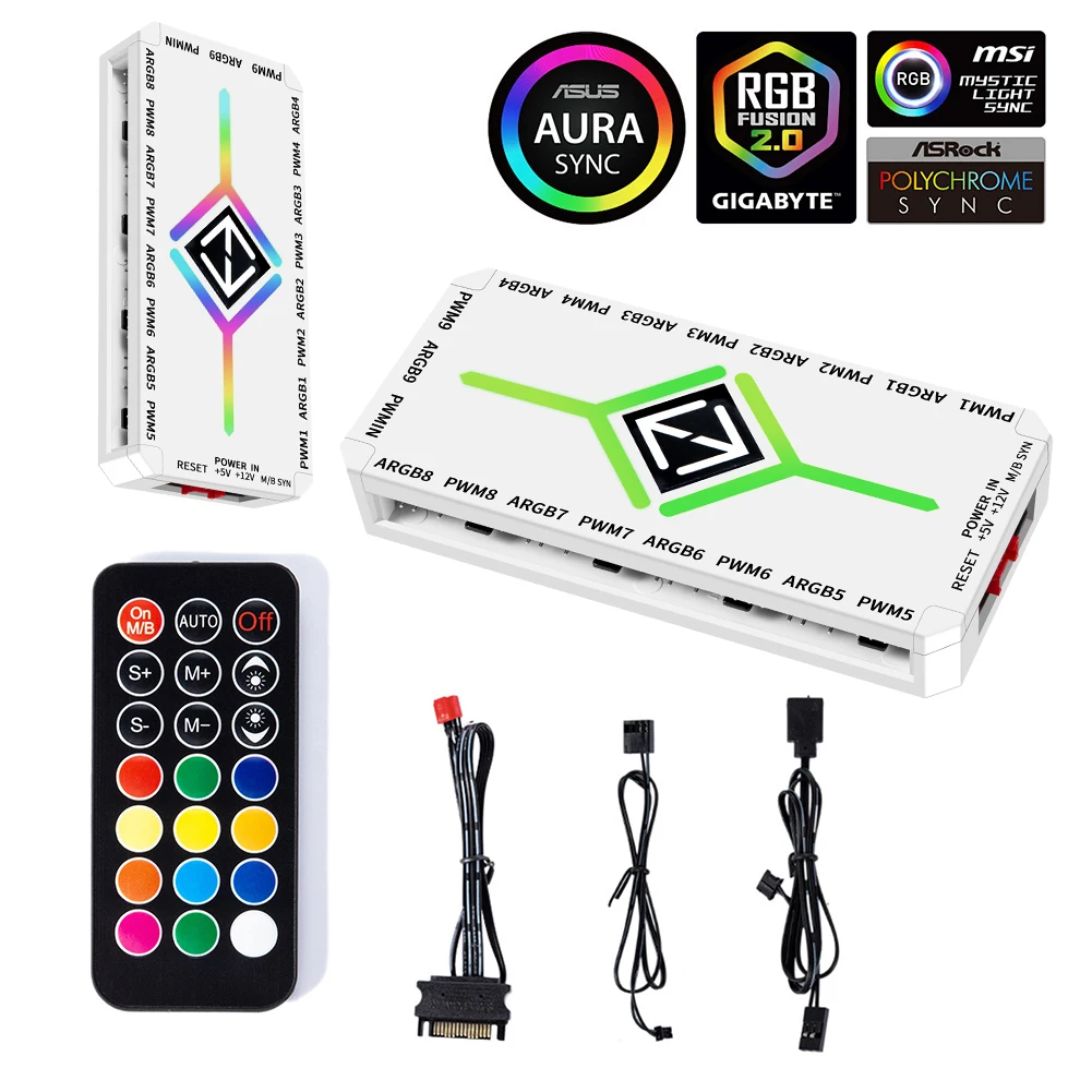 

ARGB PWM Fan Hub Adapter 1 To 9 Ports 5V 3 Pin ARGB Controller SATA Power Supply PWM Magnetic Hub for Addressable PC Case Fan