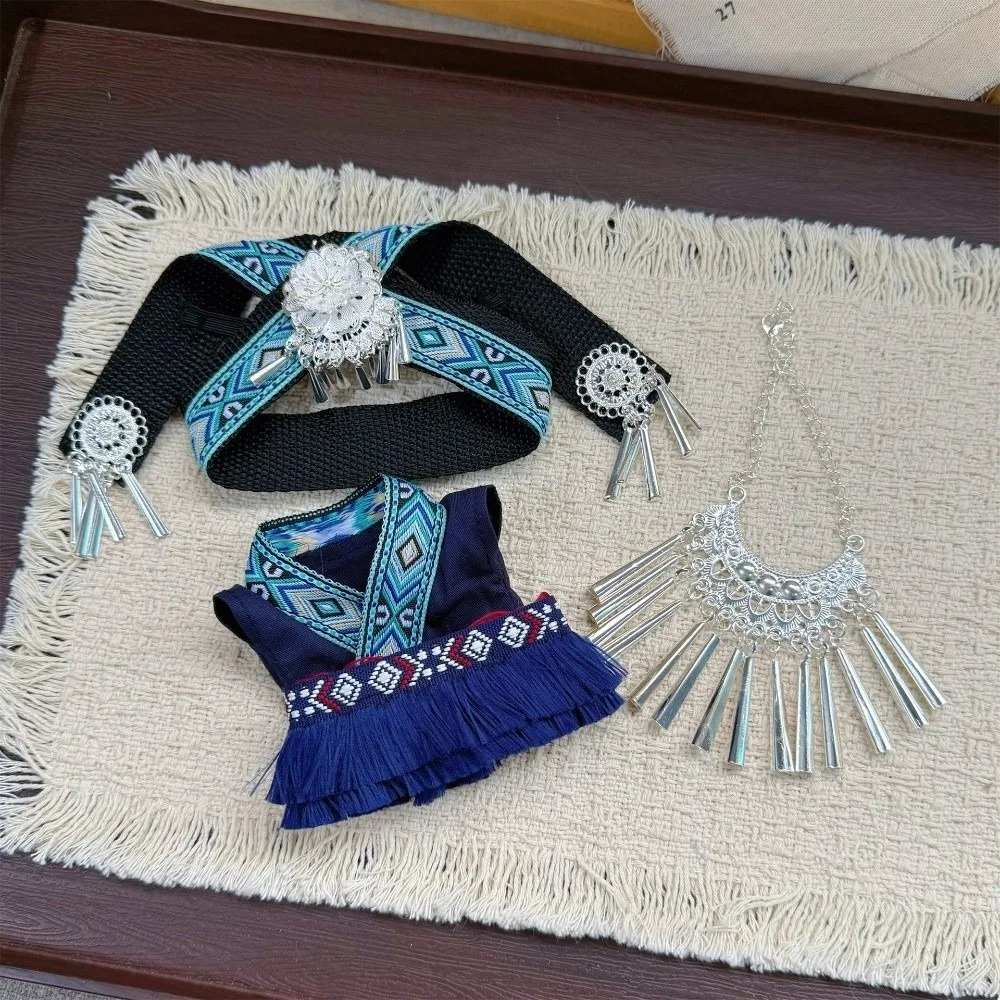 Full Outfit Set Doll Outfit Set Plush Clothes Silver Tassel Ornament Doll Traditional Costume Imitation Silver Jewelry
