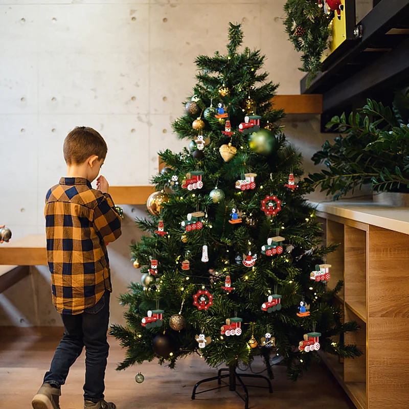 Christmas Tree Wooden Train Pendants Mini Hanging Doll Ornaments Decoration for Home 2024 Navidad Noel Xmas New Year 2025 Gifts