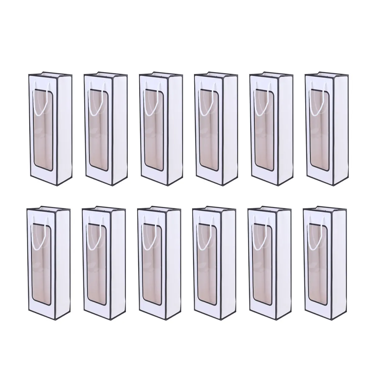

12 Pcs Bag Packaging Bags White Gift Bottle Carrier Paper with Window Red Kraft Tote