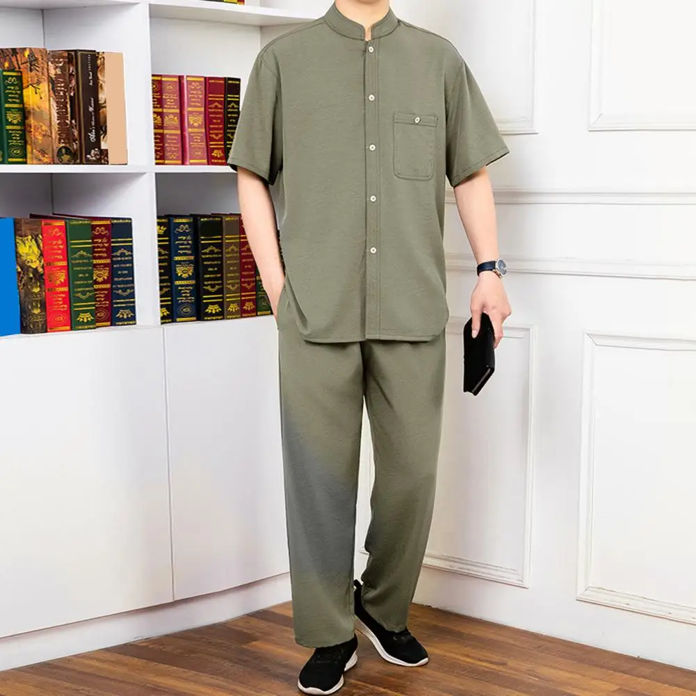 

2025 Trend Men's Sport Suit New Short Sleeve Stand Collar Pullover+Pants Two Pieces Fashion Solid Casual Slim Male Sets Outfit
