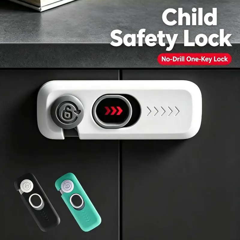 Child Safety Cabinet Lock Adhesive No Drill One Click Lock Anti-Pinch Toddler Safety Lock for Home Bathroom Drawers