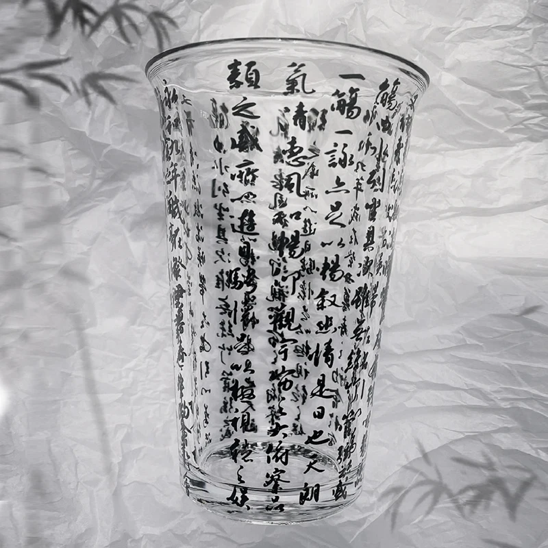 

Новая китайская стеклянная чашка для воды и чая, для офиса, с принтом в стиле каллиграфии Лань Тин, для домашнего использования