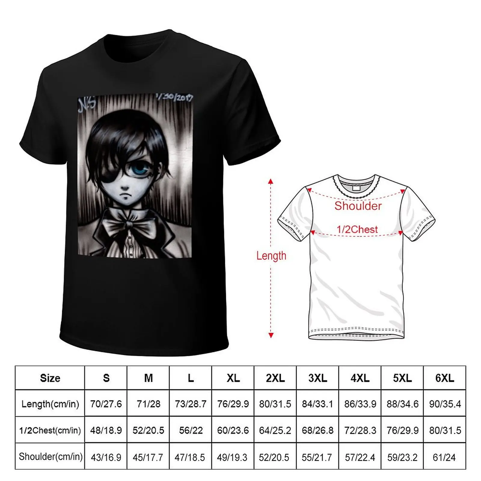 Ciel Phantomhive Black and White T-Shirt anime clothes plus sizes t shirts men