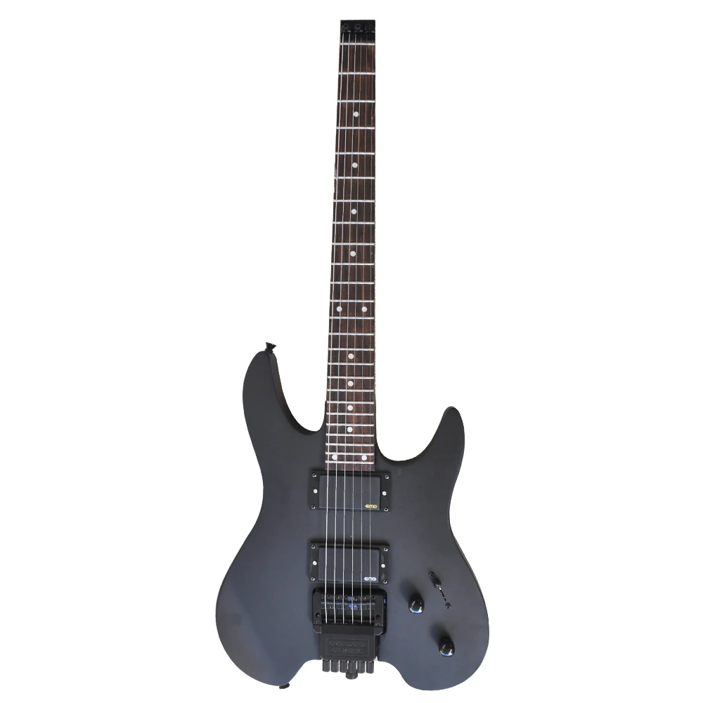 Flyoung 6 Strings Matte Black Headless Floyd Electric Guitar with Rosewood Fretboard 24 Frets