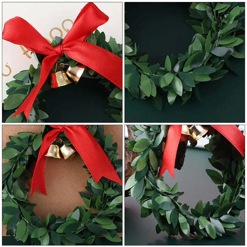 

6 Pcs Christmas Outdoor Decor Bell Wreath Tree Decorations Wreaths Bows with Ribbon Green