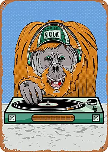 Musical Orangutan Vintage Look Metal Sign Patent Art Prints Retro Gift