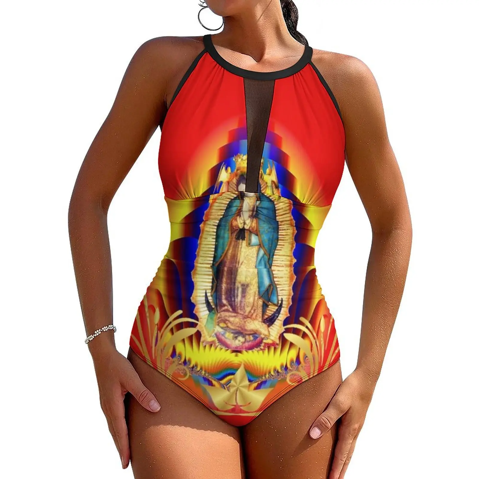 

Virgen Virgin Swimsuit Sexy Our Lady of Guadalupe One-Piece Swimwear Push Up Swimsuits Trend Sport Beachwear