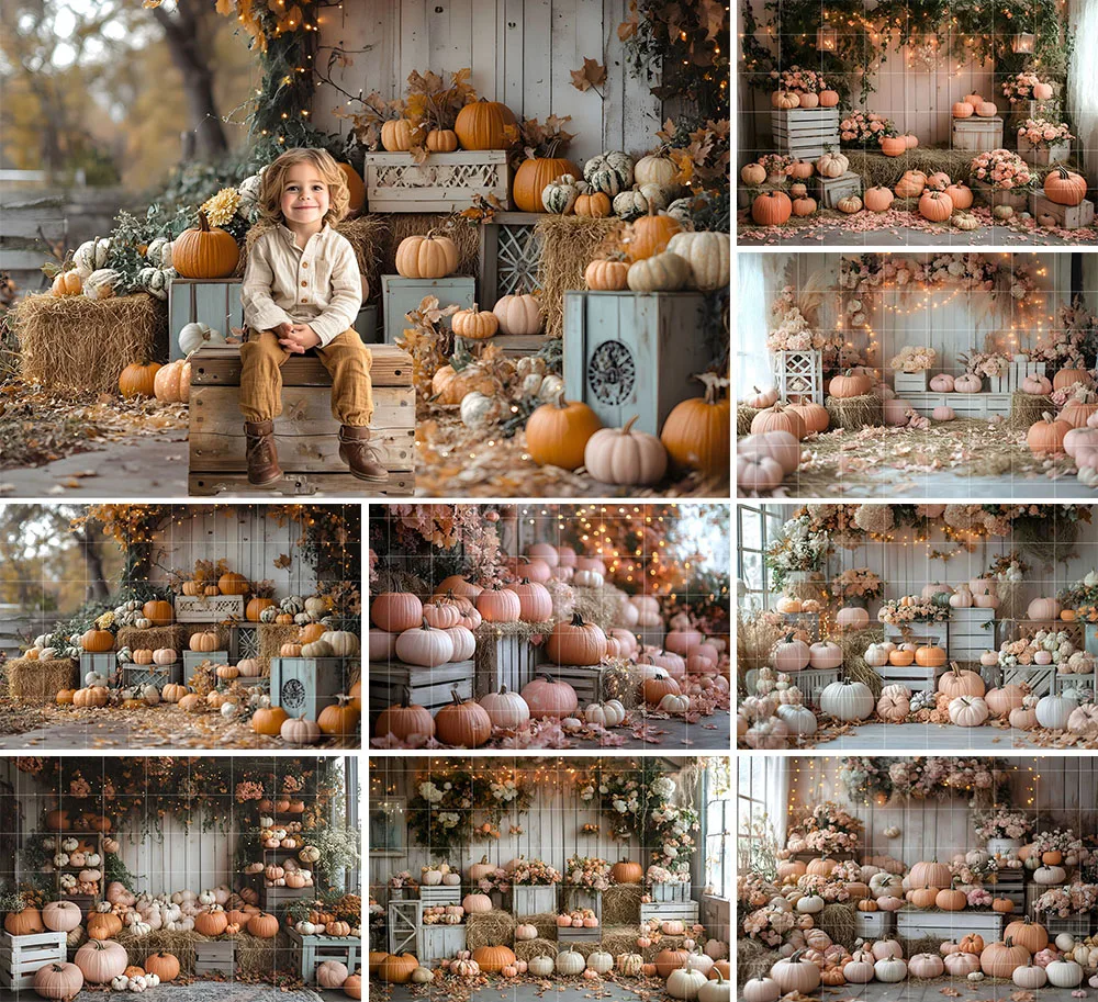 Mehofond Photography Background Autumn Fall Pink Pumpkins Boho Floral Kids Birthday Family Portrait Decor Backdrop Photo Studio