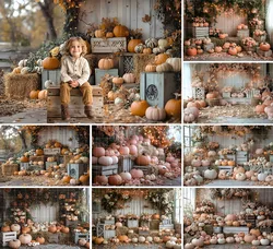 Mehofond Photography Background Autumn Fall Pink Pumpkins Boho Floral Kids Birthday Family Portrait Decor Backdrop Photo Studio