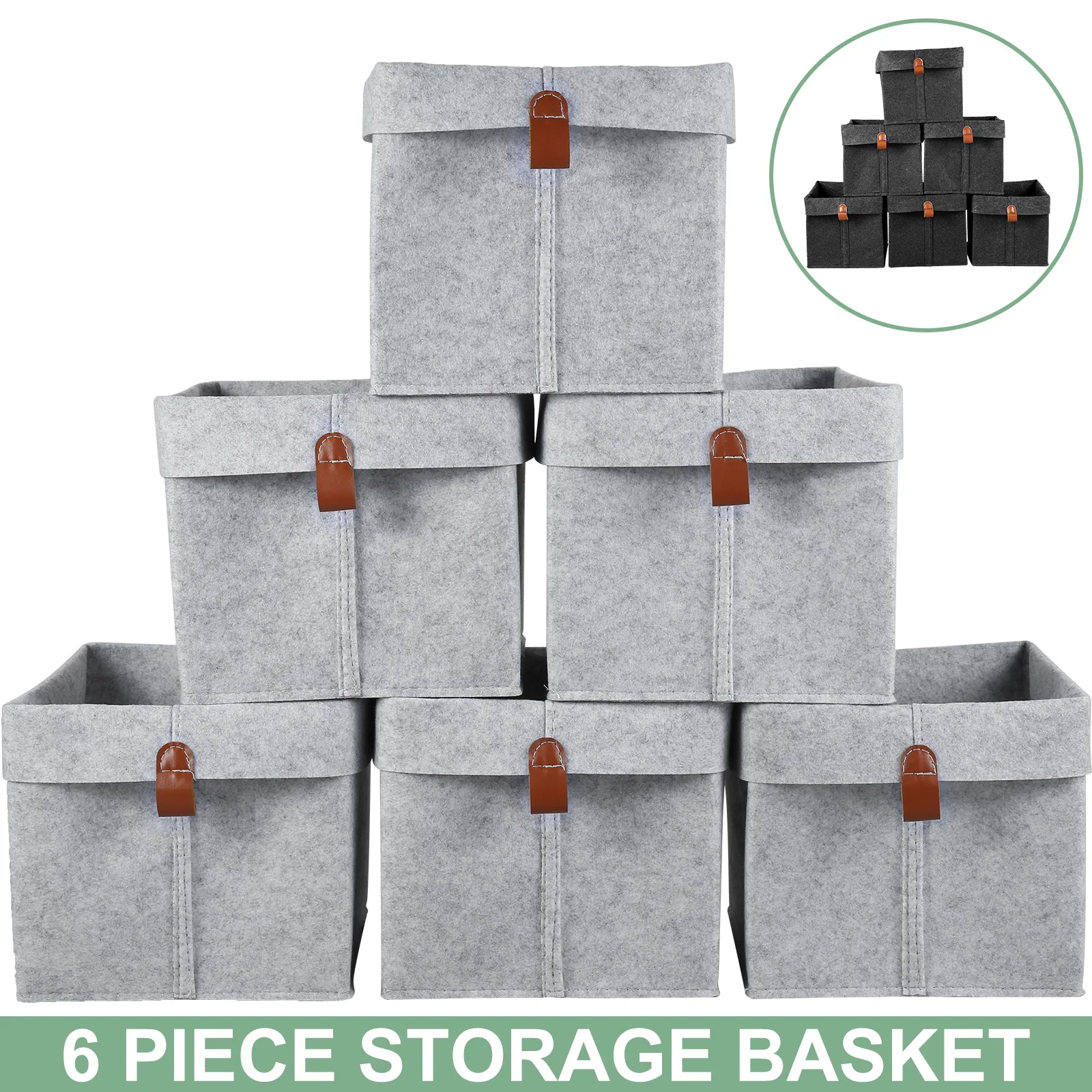 6Pcs Storage Cubes Felt Fabric Cube Storage Bins 9 x 9 x 10inch Collapsible Storage Bins with Hanging Ring 12L Foldable Cube