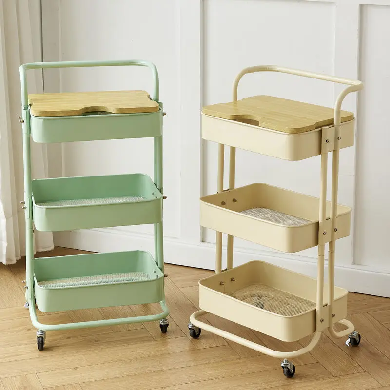 3/4-Tier Stainless Steel Trolley with Wheel Bar Kitchen Bathroom Bedroom Storey Snacks Storage Rack with Wheels Makeup Organizer