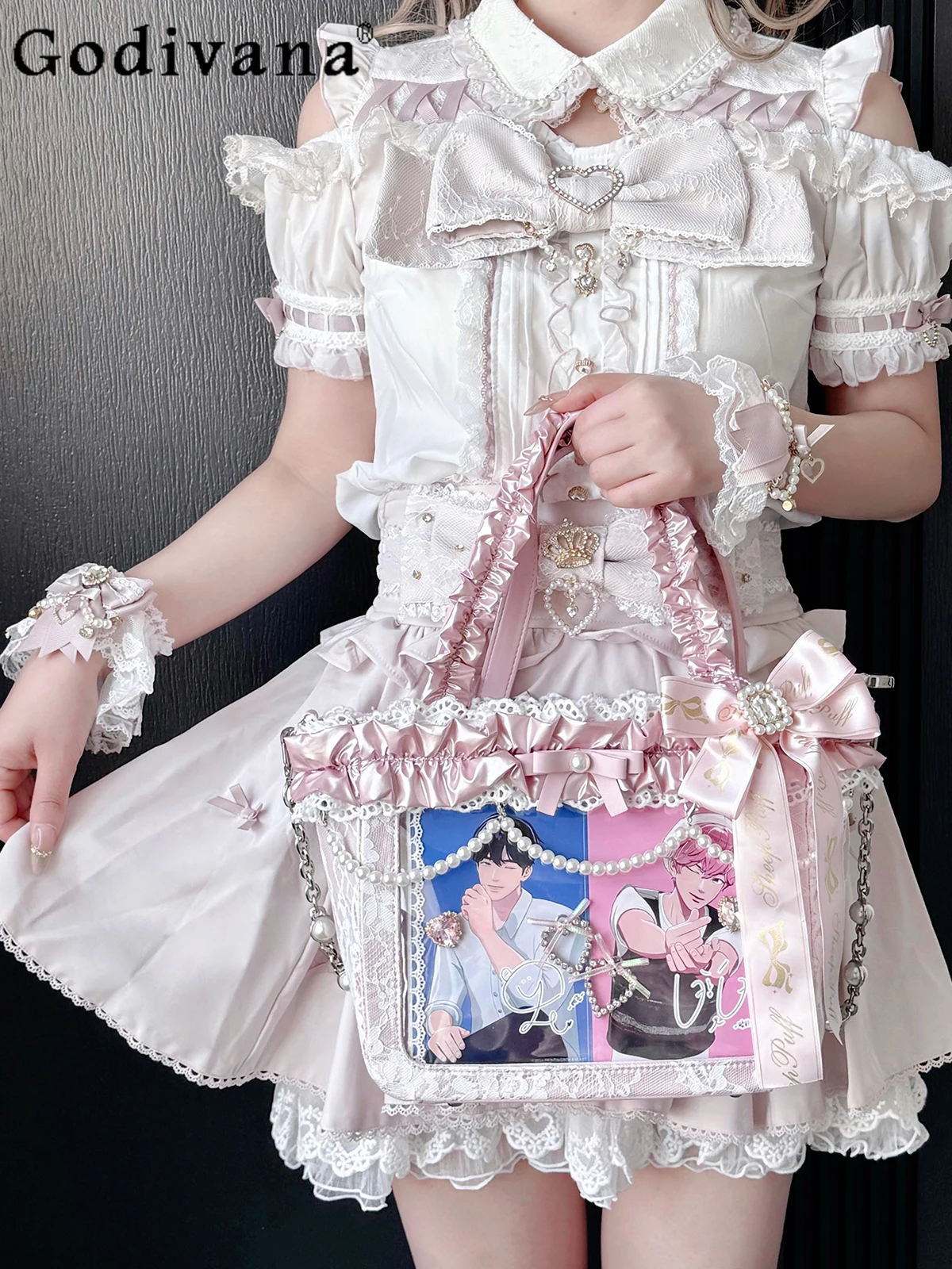 

2D японская оригинальная сумка для боли с кружевной отделкой в стиле Лолиты, милая сумка для куклы массового производства, милая милая сумка на плечо для кукольного стиля для девочек