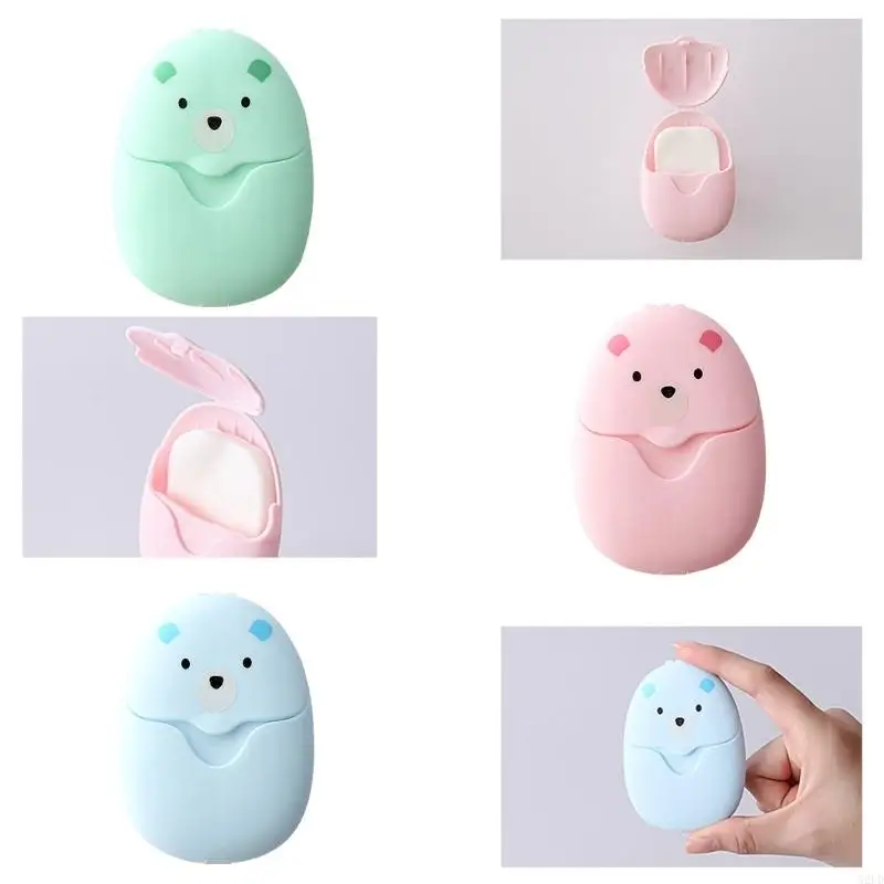150pcs Disposables Portable Cleaning Soap Paper لطيف كرتون ورق سفر صابون لأجهزة الصابون لألواح صابون السفر في الهواء الطلق n2ud