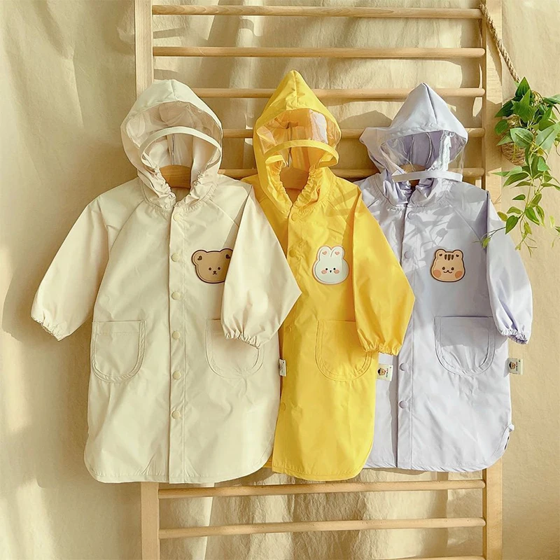 

Korean Hooded Kids Raincoat Cartoon Waterproof Children Foldable Reuse-Able Rain Coat Kindergarten Outer Clothes Rainwear Poncho