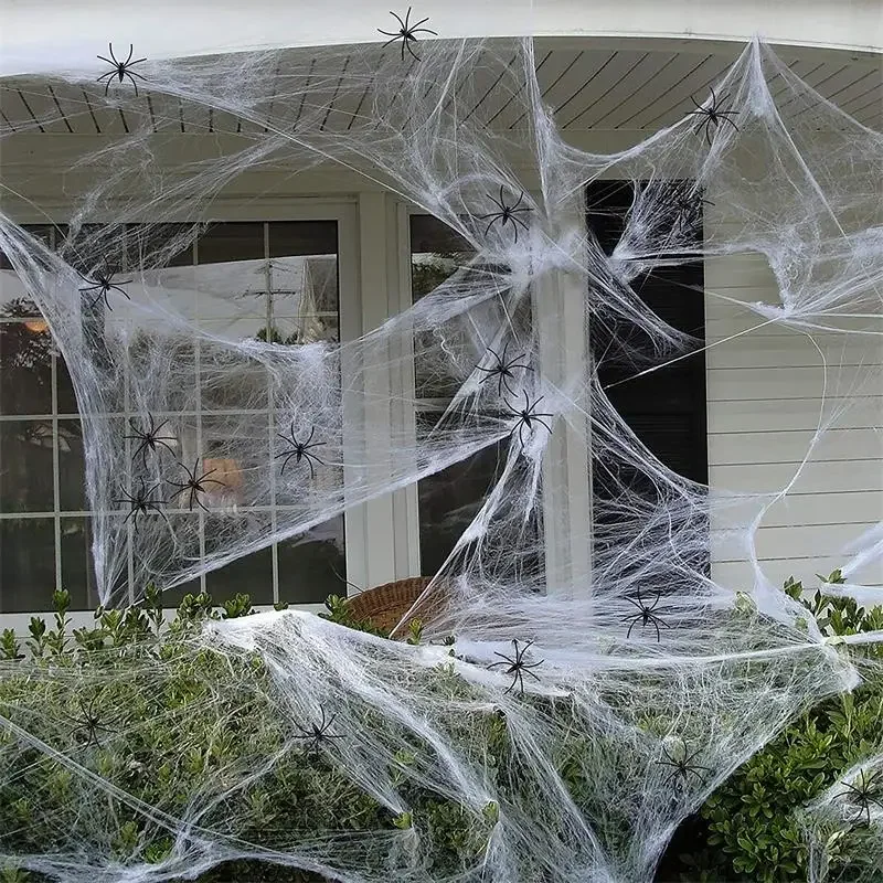 Decorações De Halloween De Teia De Aranha Artificial, Super Stretch, Teia De Cobanha Com Aranhas Falsas, Cena De Festa Assustadora, Decoração De Horror, Adereços De Casa