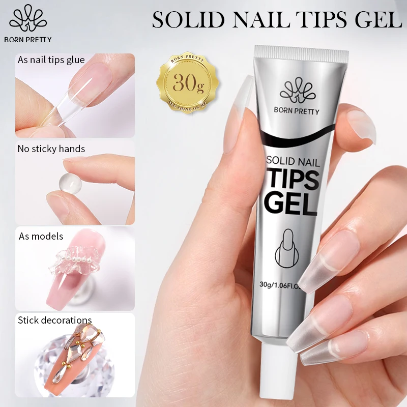 BORN PRETTY 30ML Solid Nail Tips Gel for Nail Tip Press on Nails Curing Needed Super Strong Nail Glue for Nail Extension