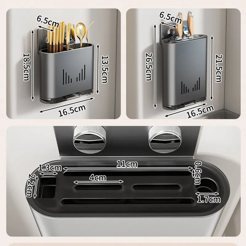 Utensil Holder Wall Mount for Kitchen with Drain Tray and Ventilated Storage 16.5x6.5x18.5cm Rust Resistant Carbon Steel