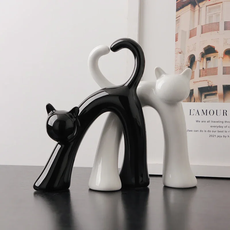 Black and White Cat Ceramic Home Decoration Set Modern Fashion Cute Style Decoration Set Ornament