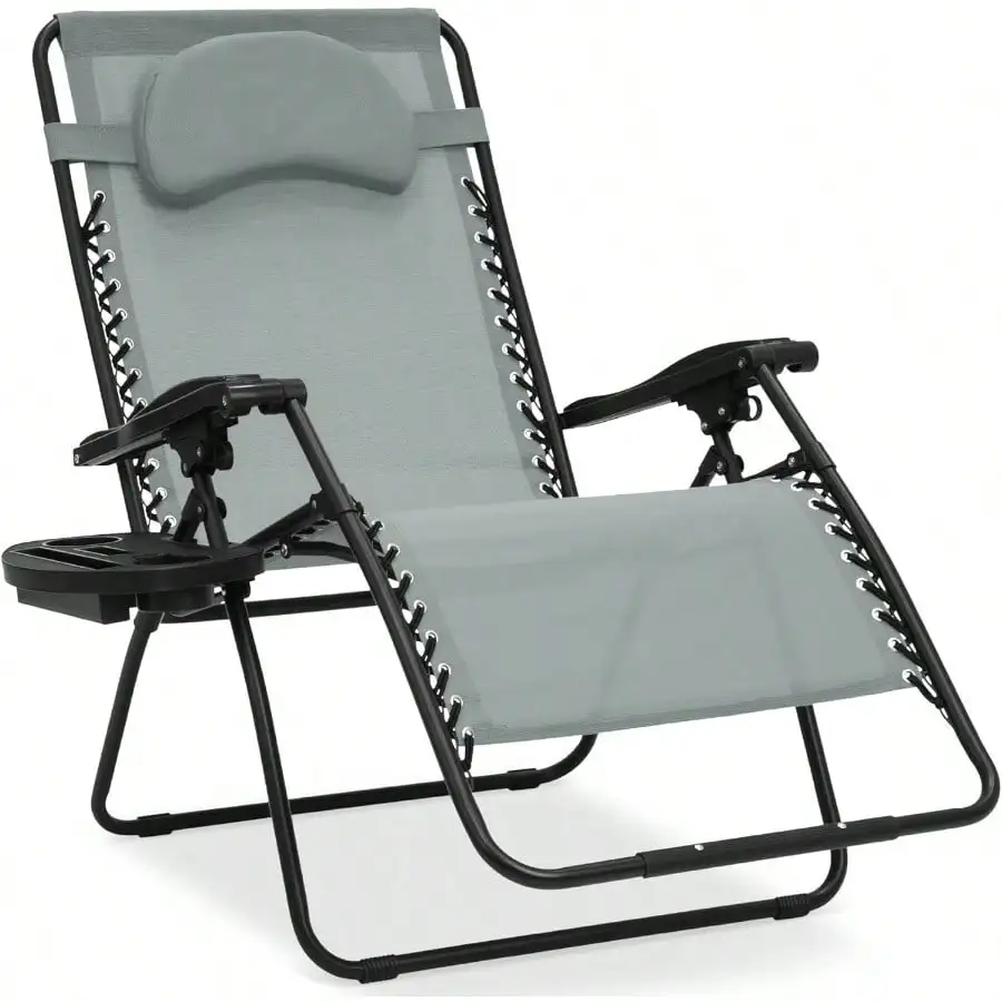

Oversized Zero Gravity Chair, Folding Outdoor Patio Lounge Recliner W/Cup Holder Accessory Tray, Pillow