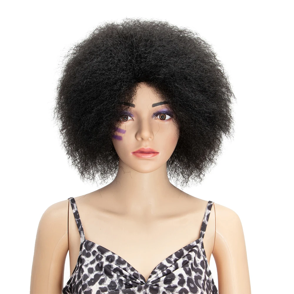 Synthetic Afro Wig for Black Women African Dark Brown Black Red Color Yaki Straight Short Wig Cosplay Hair BY046