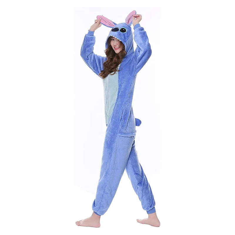 Lilo Stitch Cosplay Women Costumes Jumpsuit Kigurumi Pajamas Stitch Cute Child Hooded Sleepwear Halloween Adults Clothes