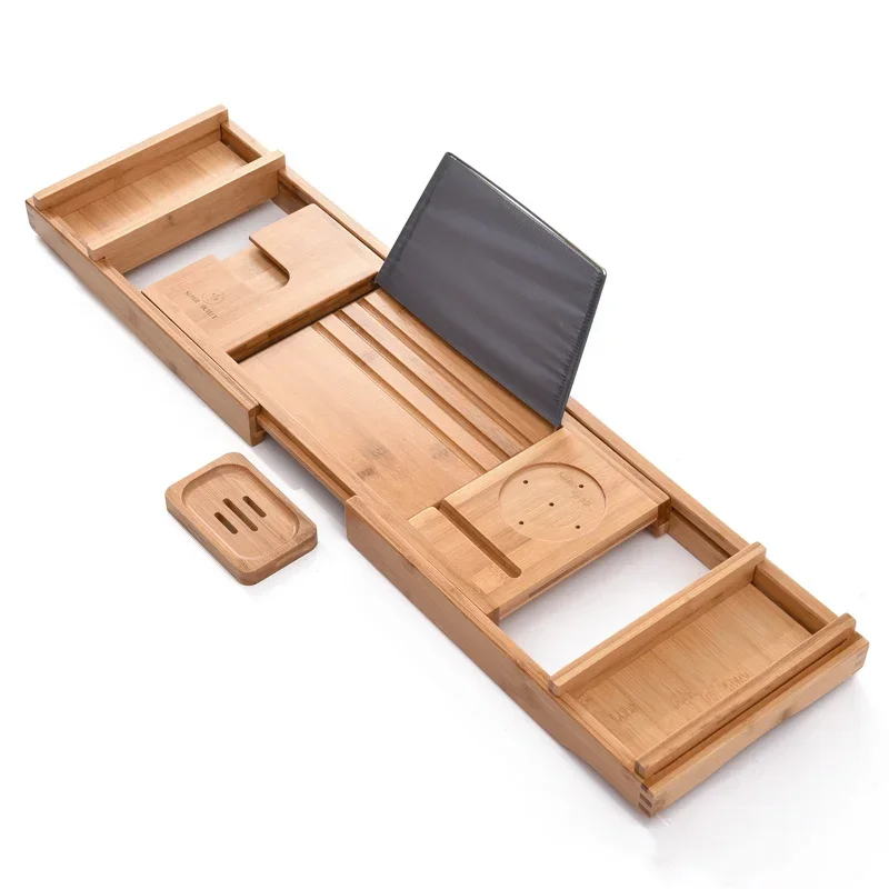 Adjustable Bamboo Bathtub Caddy, Handcrafted Bath Tray with Reading Rack, Home or Hotel Use