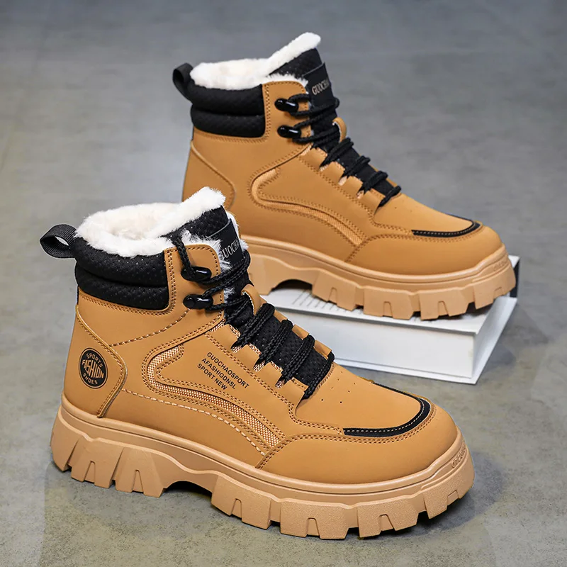 Men's Rock Boots Man Shoes Mens Ankle Boots Leather Work Safety Shoes Brown Boot Casual Sneakers Dress Booty Man Shoe High Snow