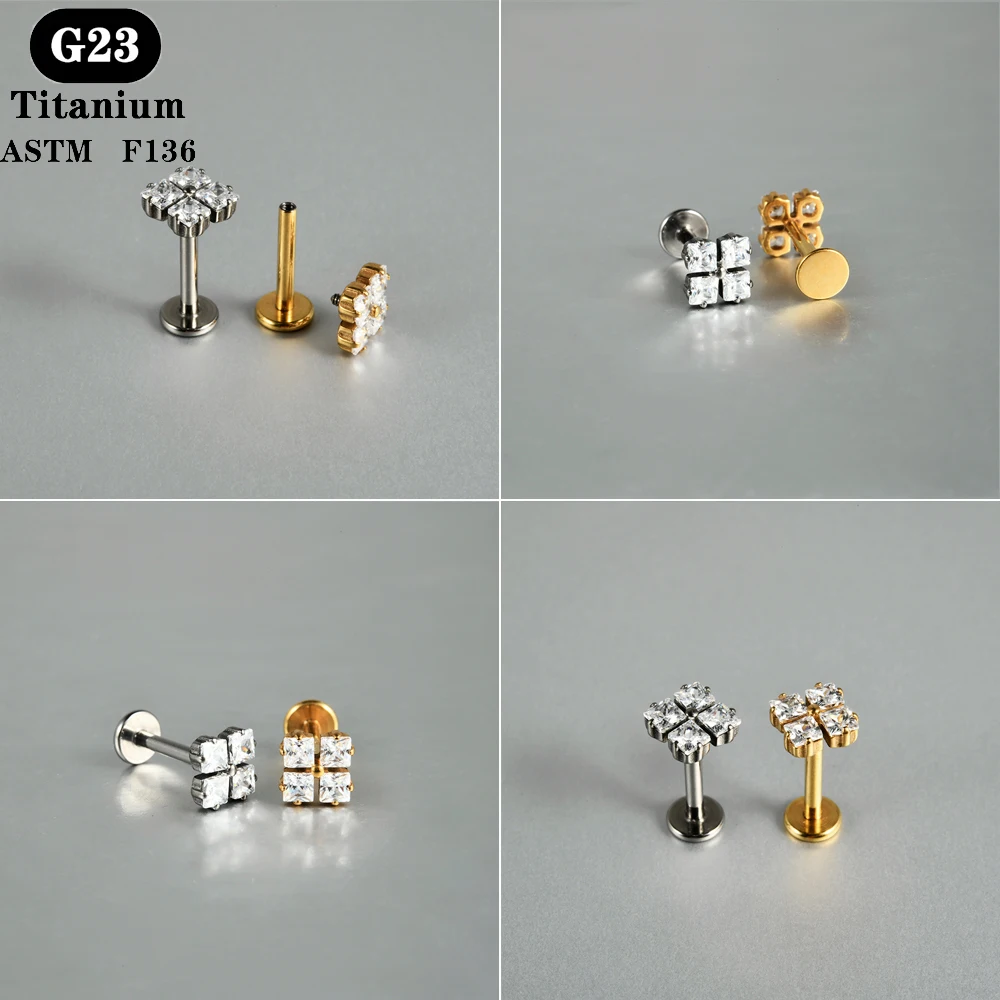 1PC ASTM F136 Titanium Zircon Flat Back Earring Flower Ear Studs Lobe Helix Tragus Cartilage Piercing Jewelry 16G image 6