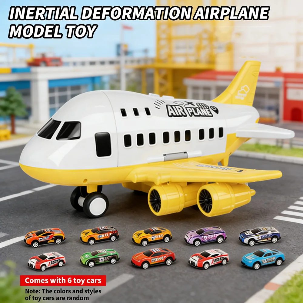 

Kids Inertia Airplane Toy Large Airliner Model Storage with 6 Small Cars Gift Box Packaging