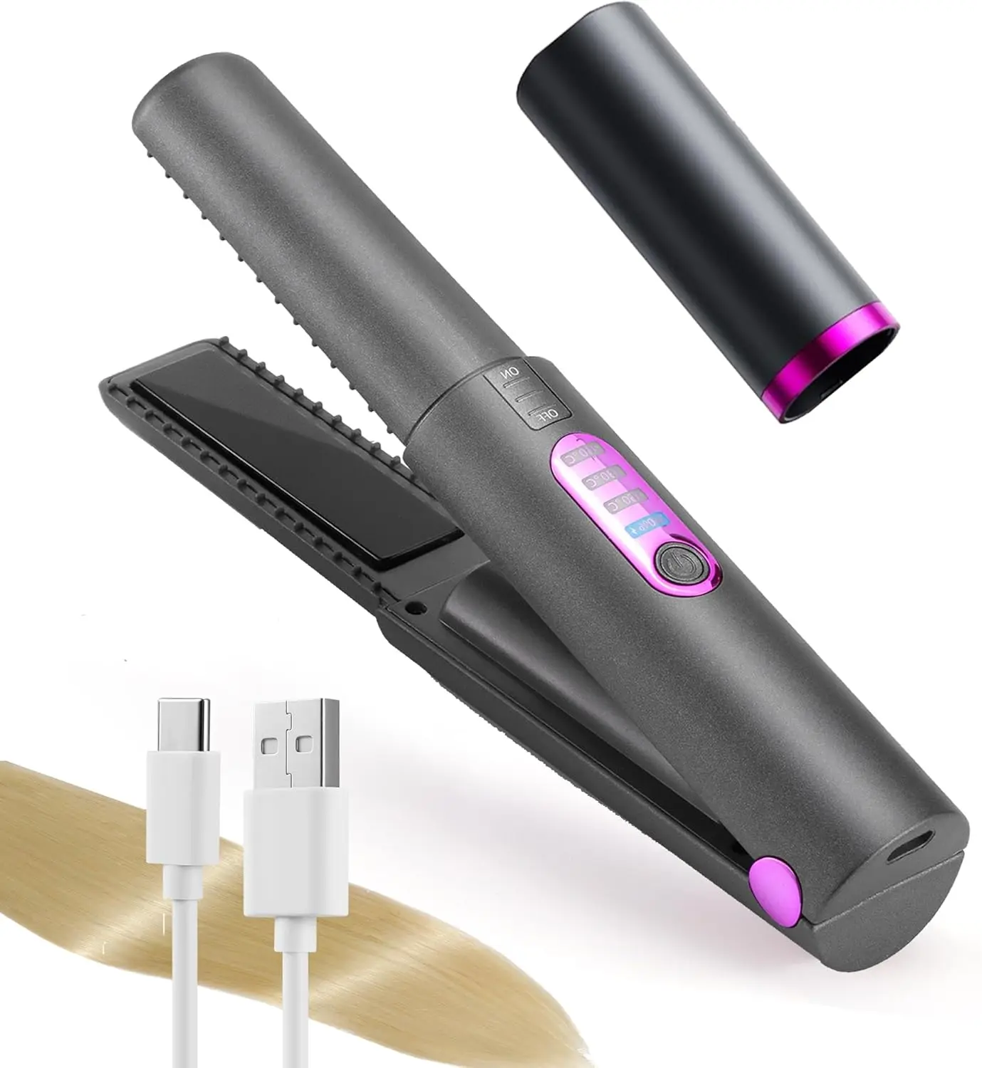 Portable Cordless Hair Straightener,Travel Flat Iron for Hair, USB-C Rechargeable Ceramic Mini Flat Iron Quick Heat